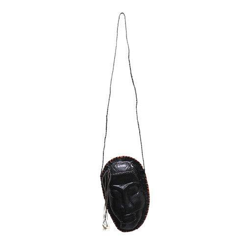 Original Black Leather Purse - Mask Design, African Leather Bag