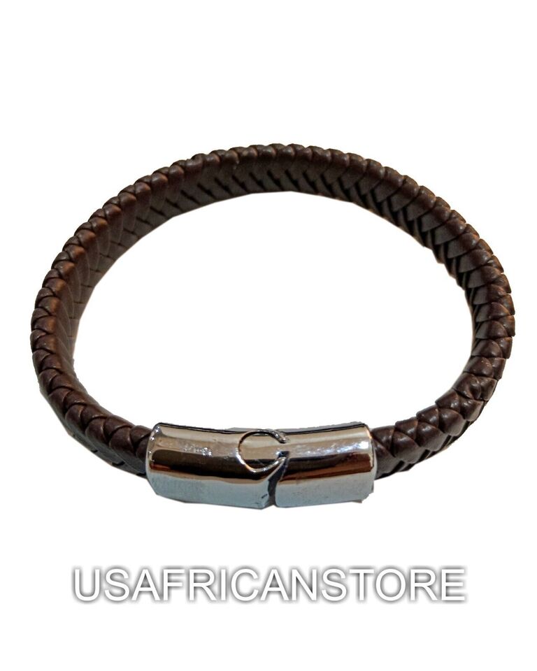 Men Braided Leather Bracelet Bangle with Stainless Steel Magnetic Clasp