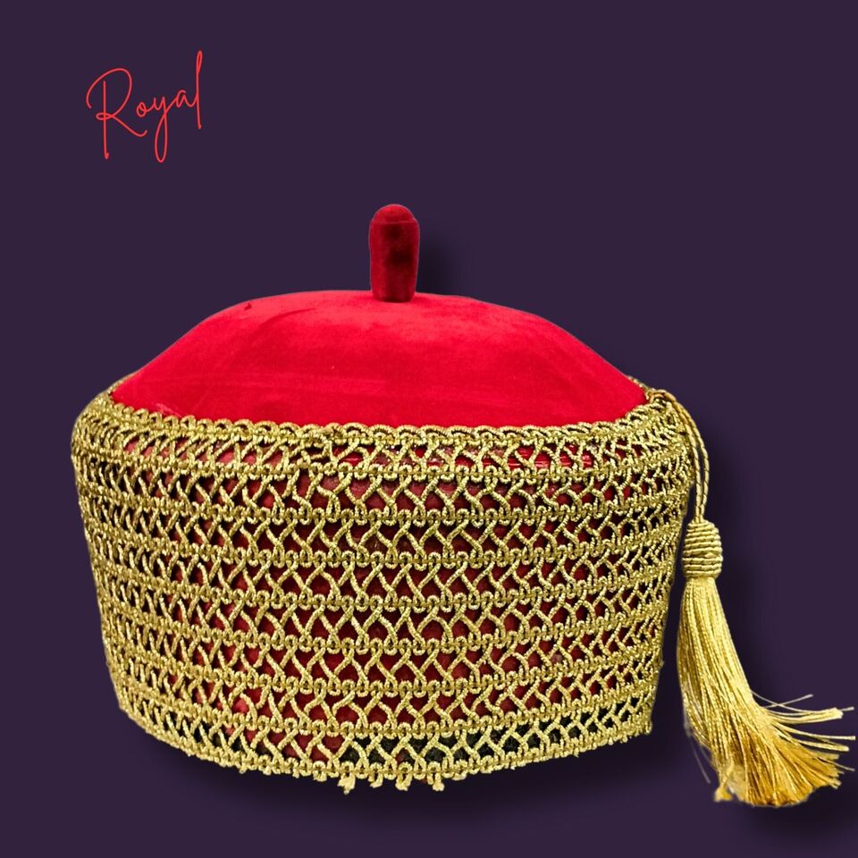 Chieftaincy Ichie Ozo Traditional Cap, African Decorated Red Wedding Cap