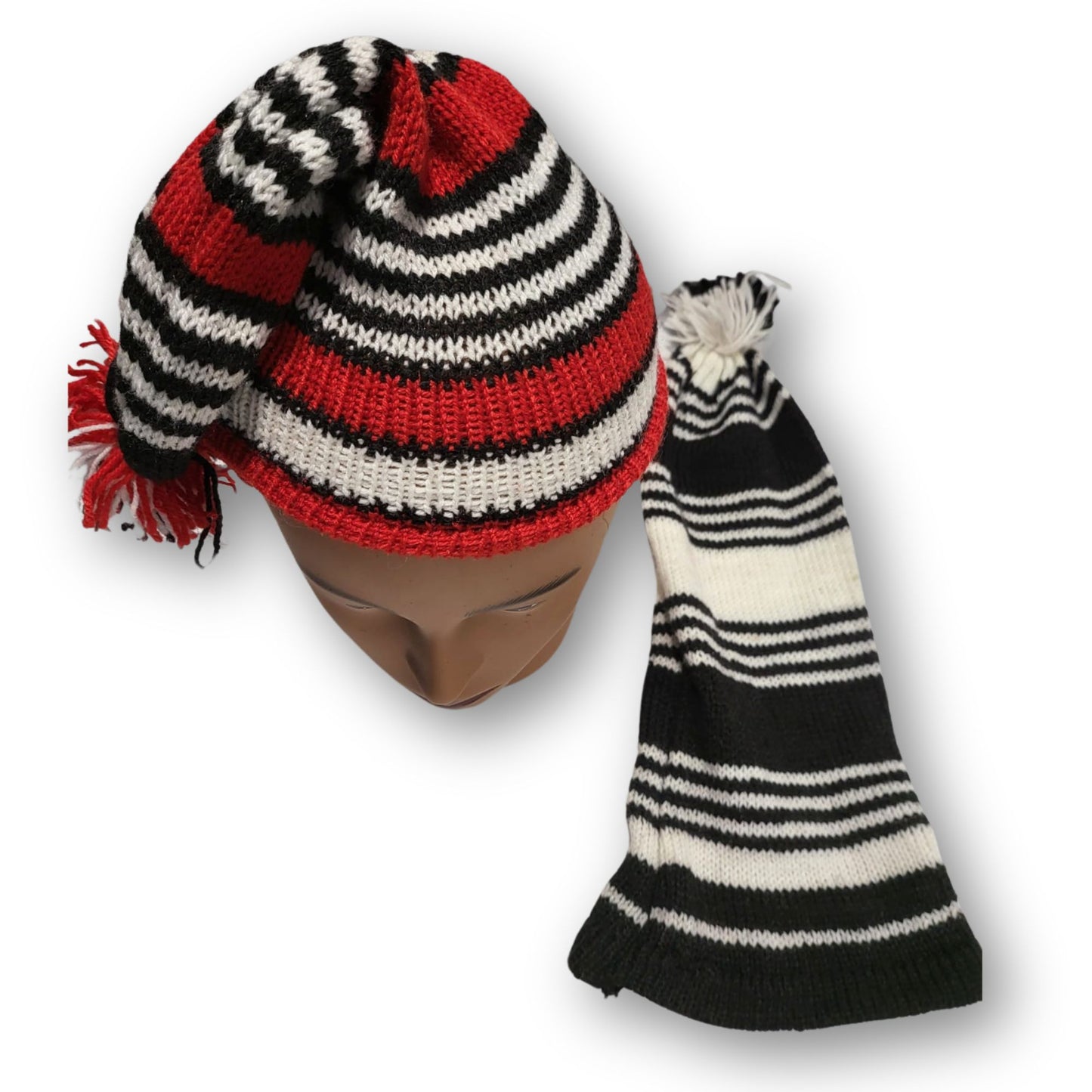 2 Pcs Wool Igbo Traditional Men's Hat, Men's Knitted, Stripped Wool War Dance Hat (Long) (Set of 2)