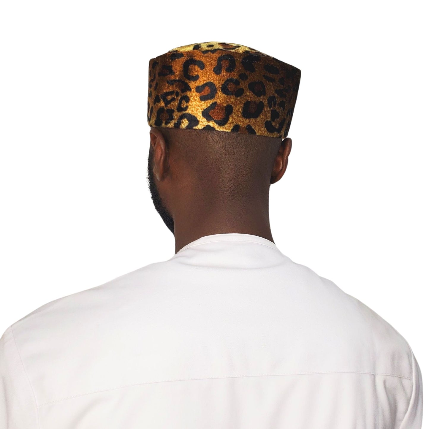 Leopard Print Velvet Cap, African Traditional Men's Kufi Animal Print Hat