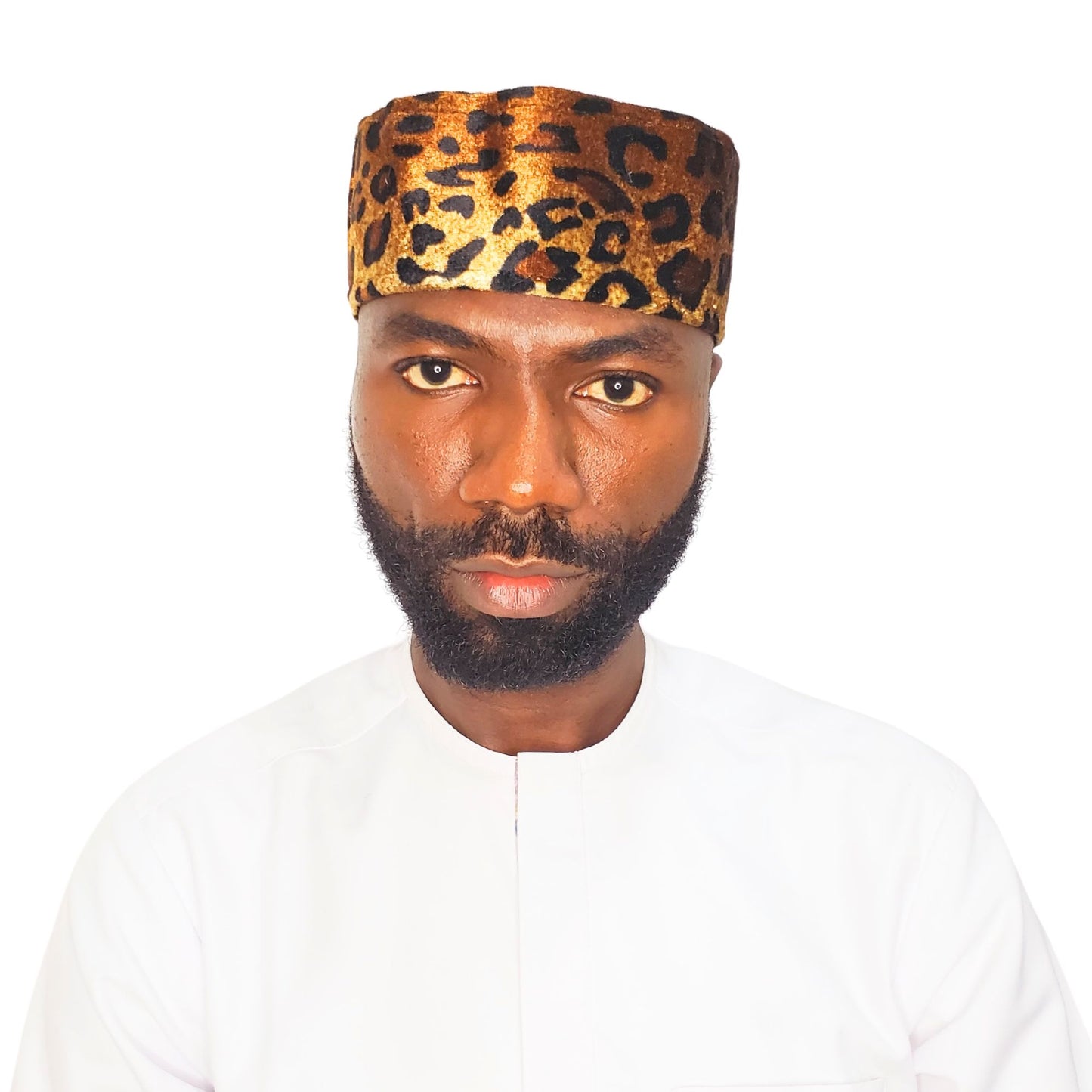 Leopard Print Velvet Cap, African Traditional Men's Kufi Animal Print Hat