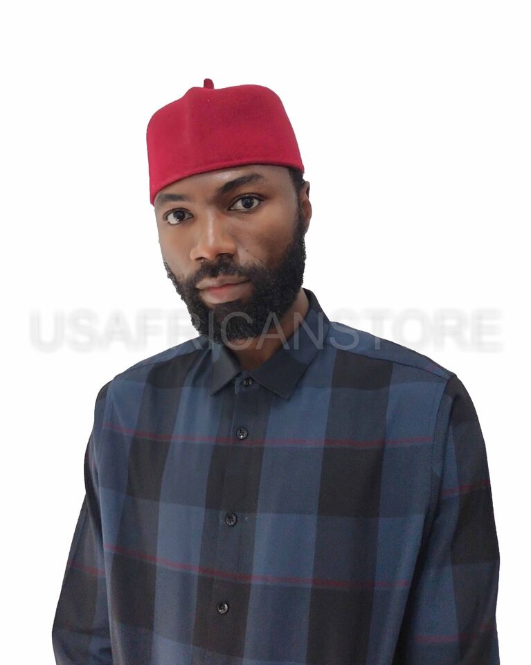 Red Wool Original Igbo Caps For Men, Igbo Traditional Red Caps, Chieftaincy Cap