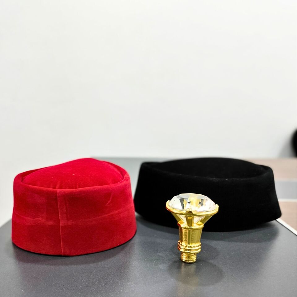 Red, Black Velvet Caps, African Traditional Ceremonial Skull Caps for Kids  20"