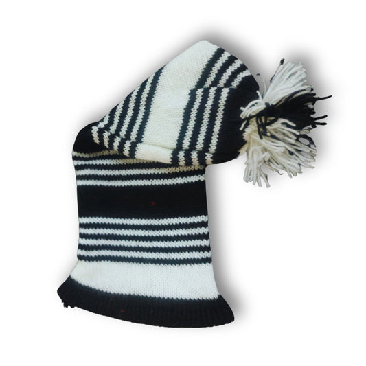 Wool Igbo Traditional Men's Hat, Men's Knitted, Stripped Wool, Black and White War Dance Hat (Long)