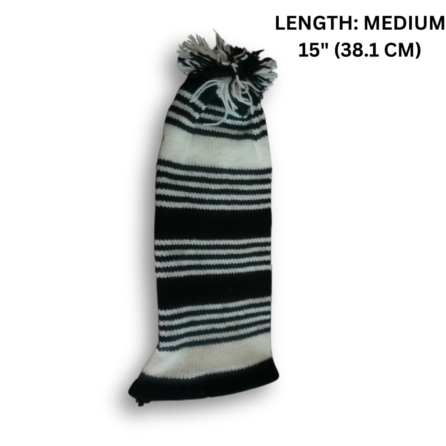 Wool Igbo Traditional Men's Hat, Men's Knitted, Stripped Wool, Black and White War Dance Hat (Long)