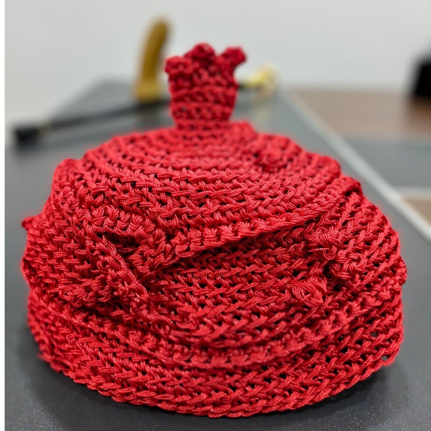 Red Crotchet Wool Hat, Traditional Benin Royal Kings Cap for Cultural Attire